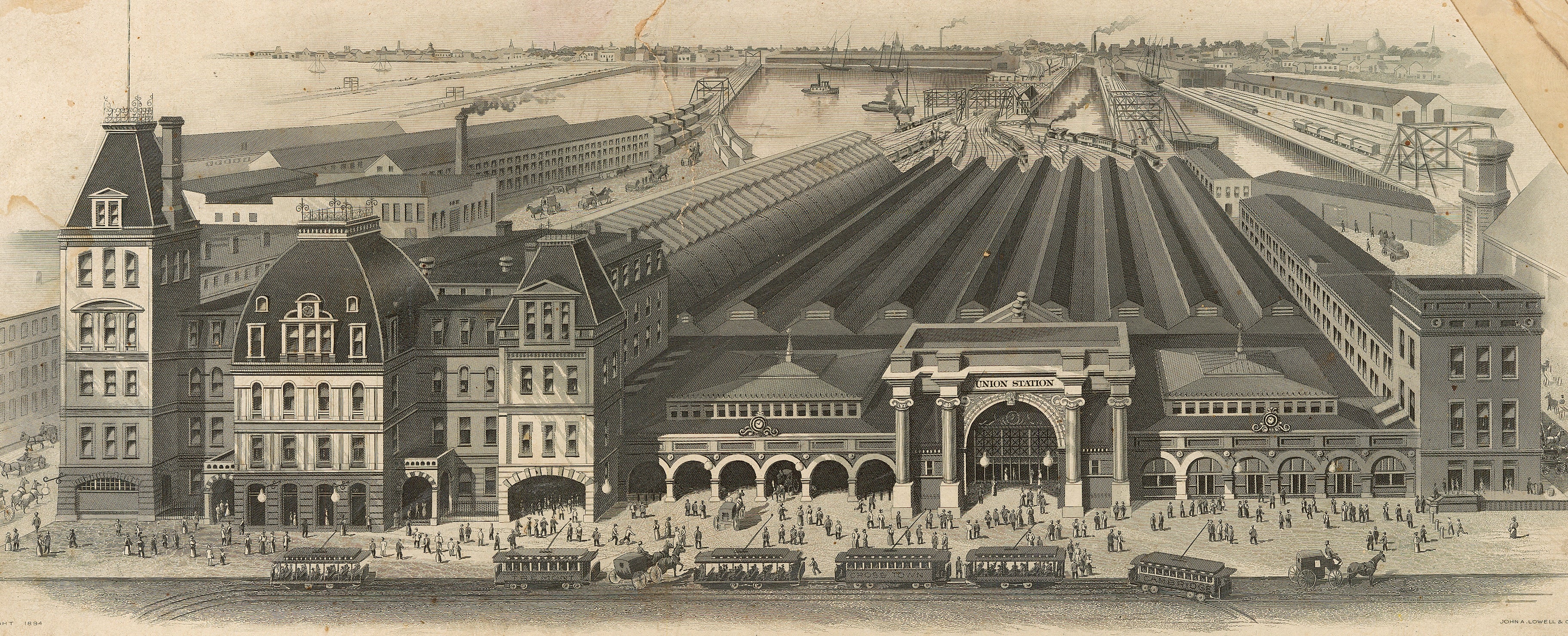 Engraved view of Boston & Maine Railroad's Boston Union Station 1894