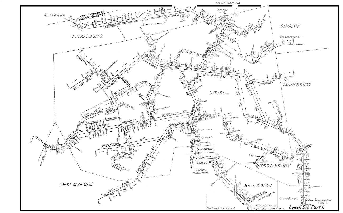 Boston & Northern Street Railway Co. Track Plans 1910: Lowell Division Part 1