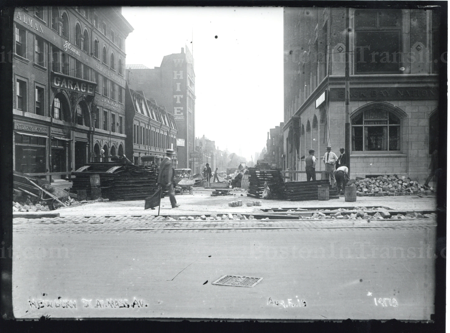 Streetcar Trackwork at Newbury Street and Massachusetts Ave, Boston 1919