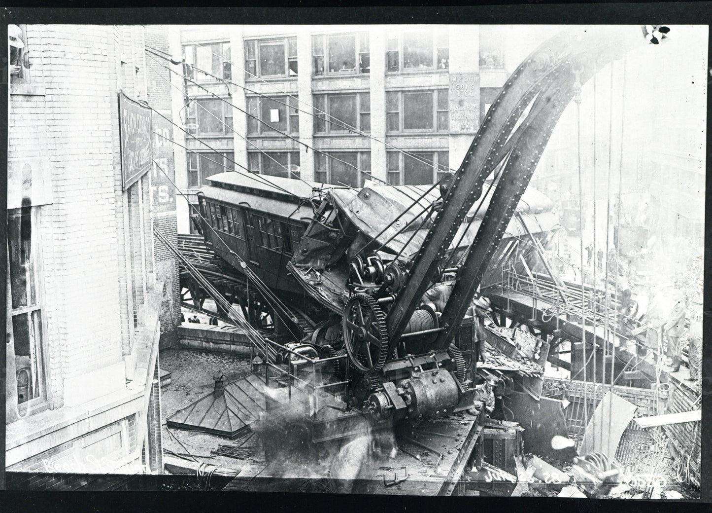 Rapid Transit Train Wreck Cleanup, Harrison Ave at Beach St, July 23, 1928