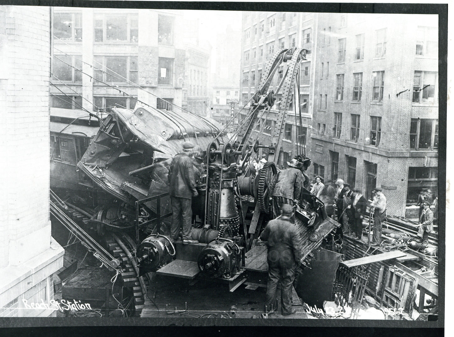Rapid Transit Train Wreck Cleanup II, Harrison Ave at Beach St, July 23, 1928