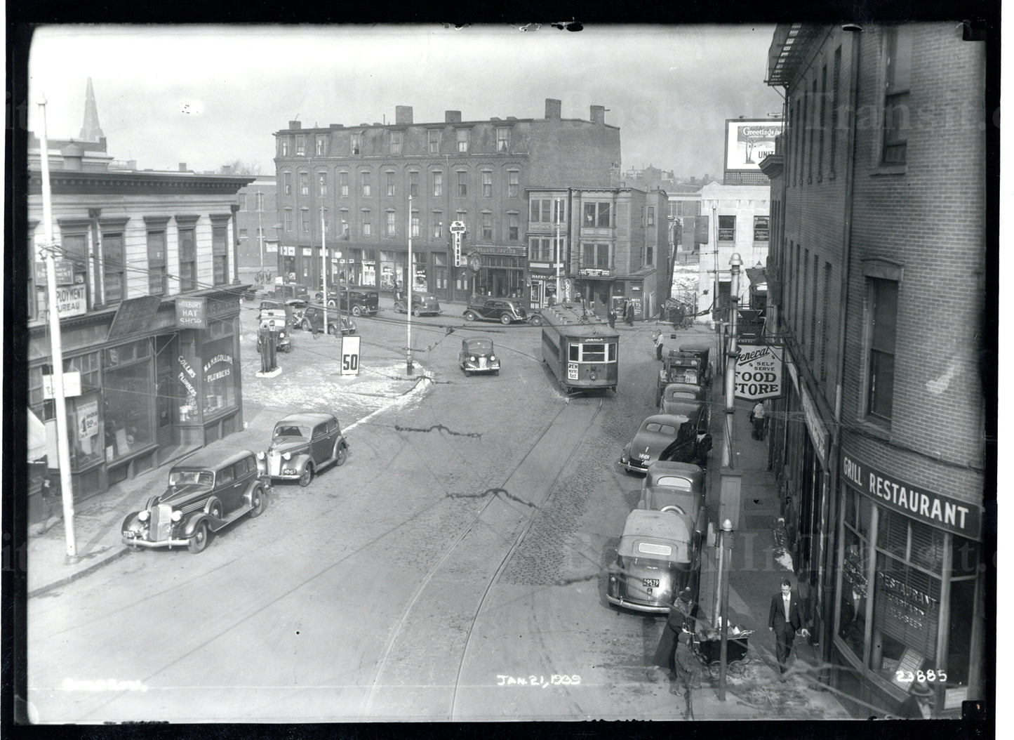 Streetcar at Guild Row, Roxbury, January 21, 1939