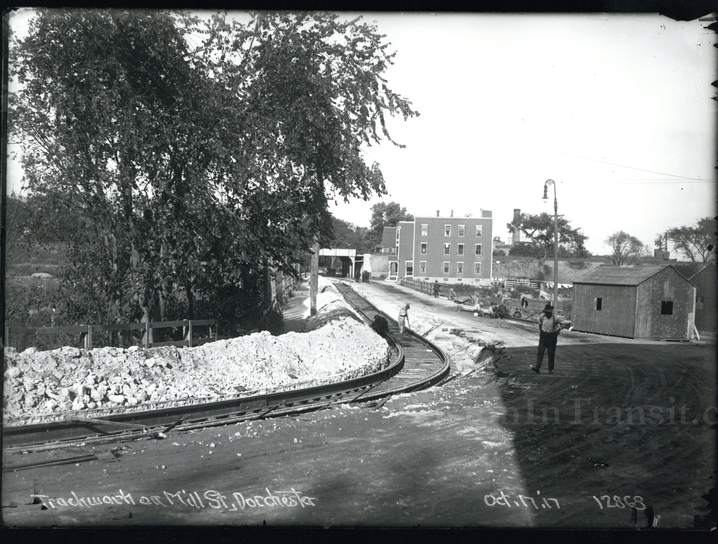 Streetcar Trackwork on Mill Street, Dorchester, October 17, 1917