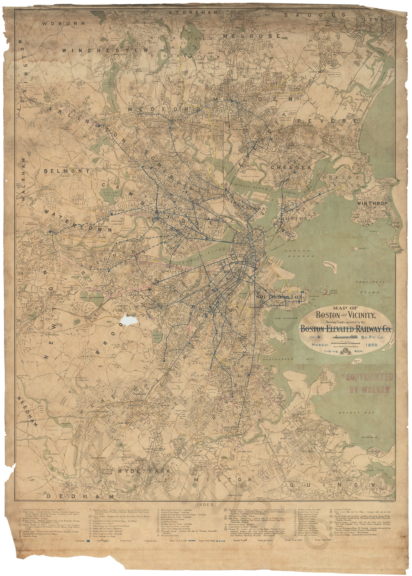 West End Street Railway System Map 1888 on Boston Elevated Railway System Map 1910