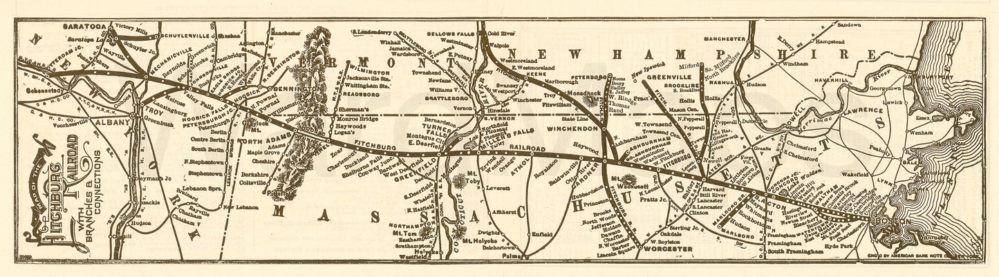 Fitchburg Railroad Timetable Map 1898