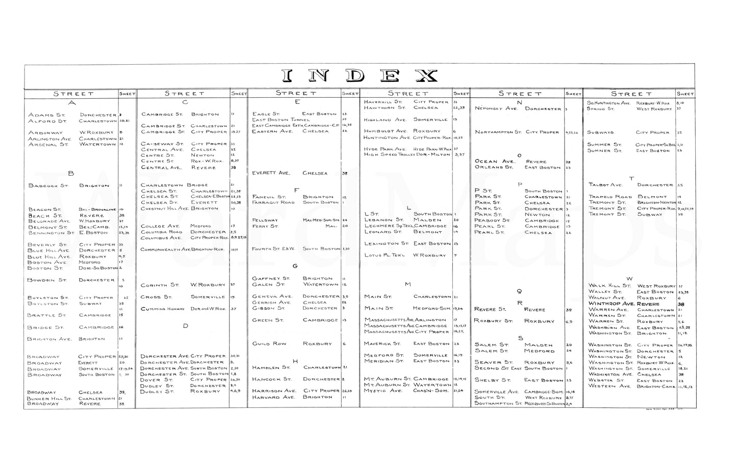 Boston Elevated Railway Co. Track Plans 1946 Index