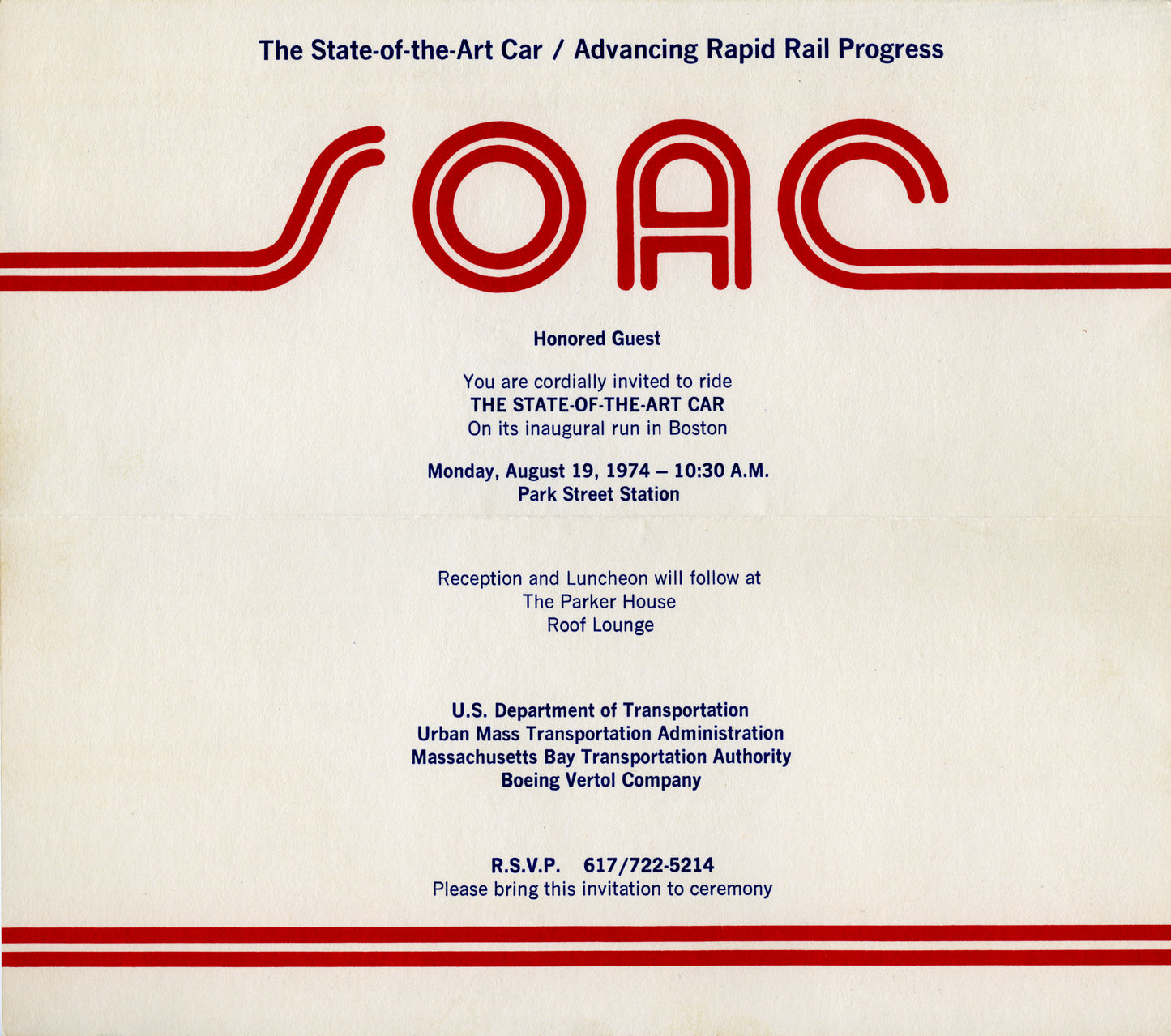 SOAC’s Inaugural Boston Run Invitation (Side B) 1974