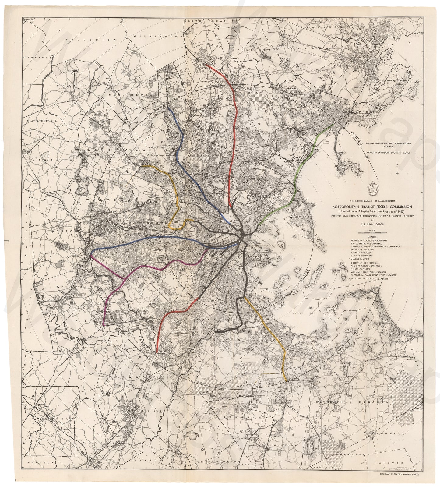 Present and Proposed Extensions of Rapid Transit Facilities in Suburban Boston 1943