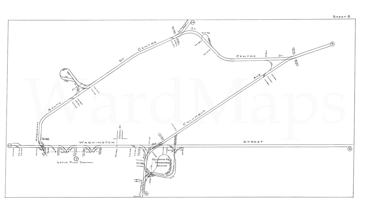 Boston Elevated Railway Co. Track Plans 1946 Plate 08: Forest Hills, Jamaica Plain, and Roxbury