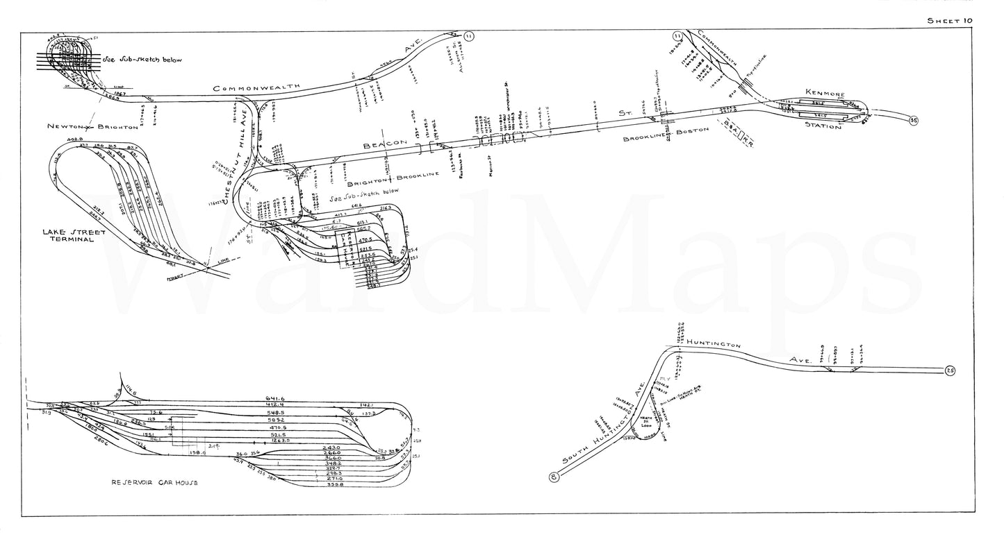 Boston Elevated Railway Co. Track Plans 1946 Plate 10: Brighton, Brookline, Newton, and Roxbury