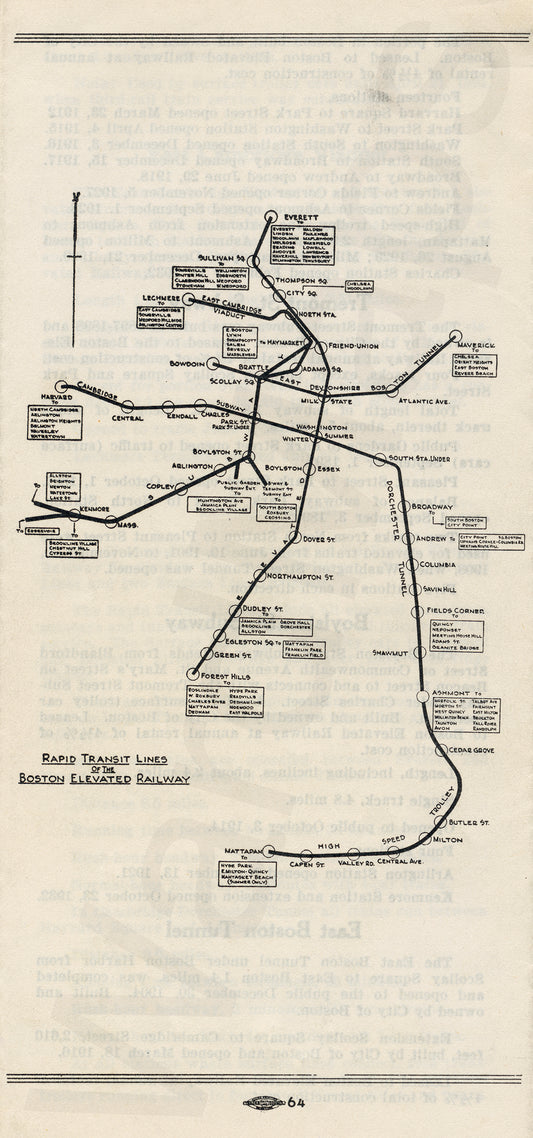 Boston Elevated Railway Co. Rapid Transit Lines Pamphlet Map 1939