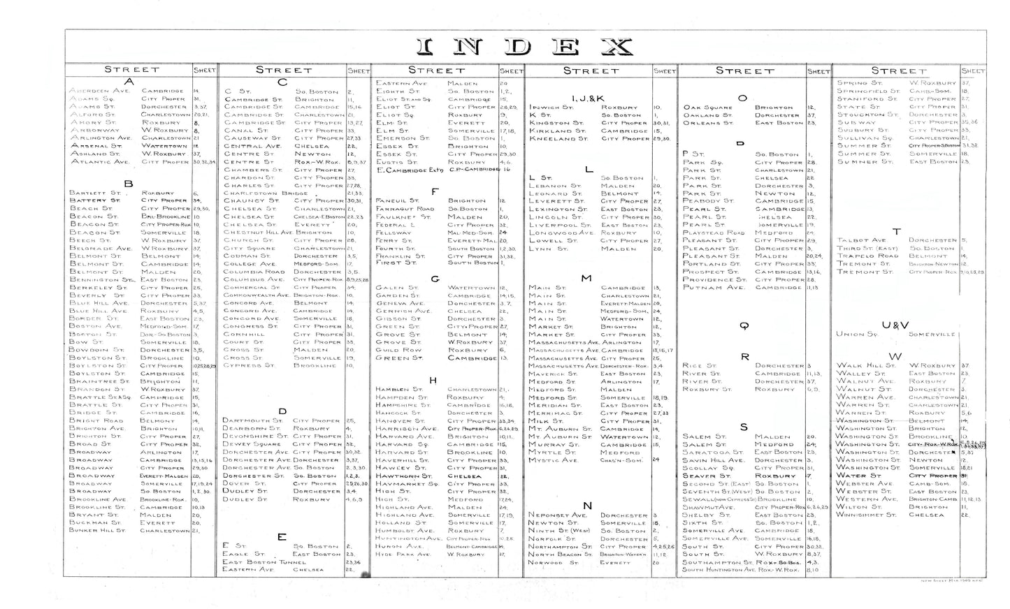 Boston Elevated Railway Co. Track Plans 1914 Index