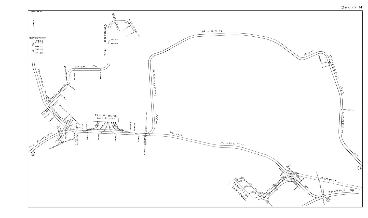 Boston Elevated Railway Co. Track Plans 1914 Sheet 14: Belmont and Cambridge