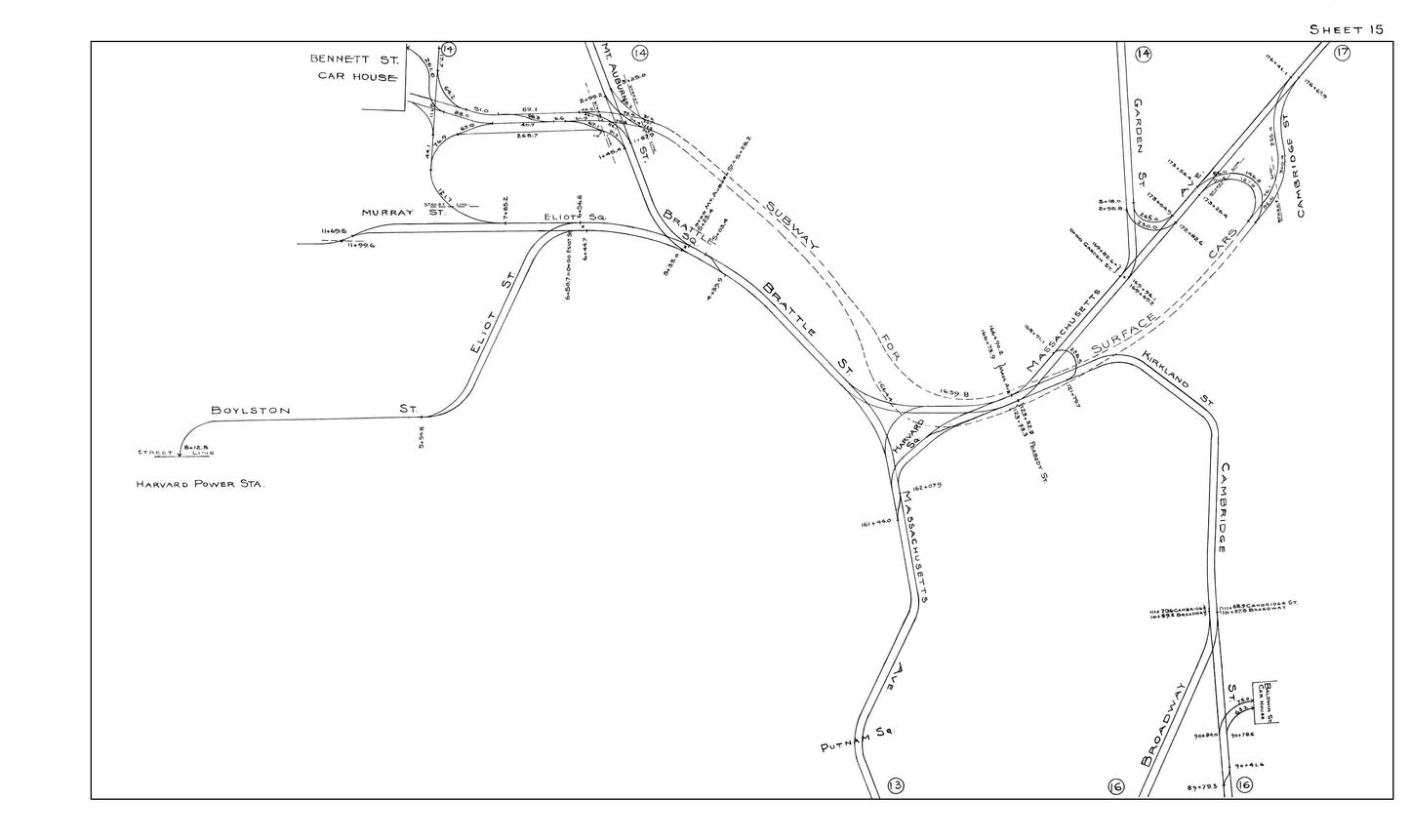 Boston Elevated Railway Co. Track Plans 1914 Sheet 15: Cambridge (Harvard Square)