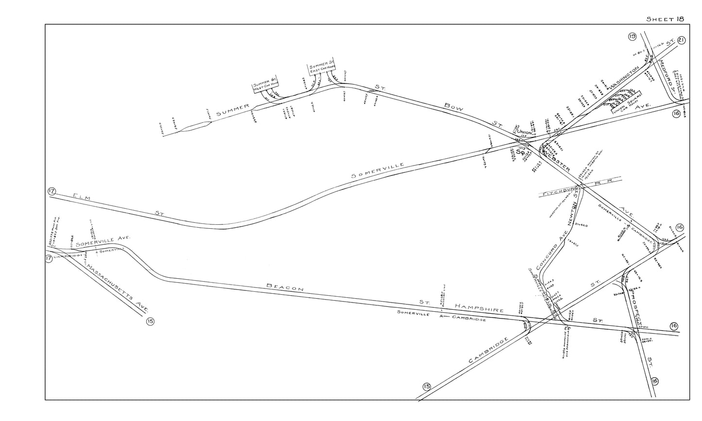 Boston Elevated Railway Co. Track Plans 1914 Sheet 18: Cambridge and Somerville