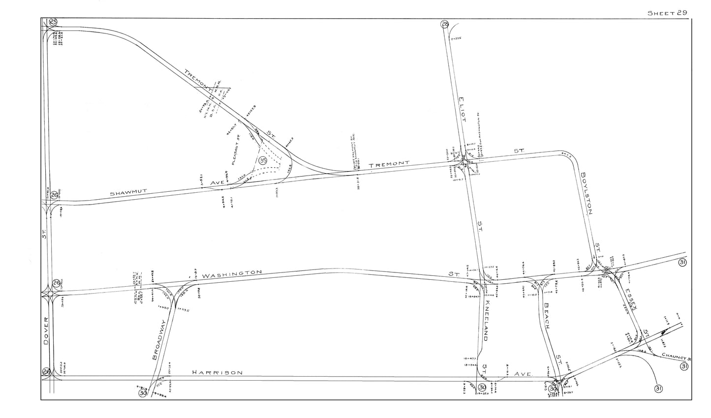 Boston Elevated Railway Co. Track Plans 1914 Sheet 29: Boston (South End, Chinatown)