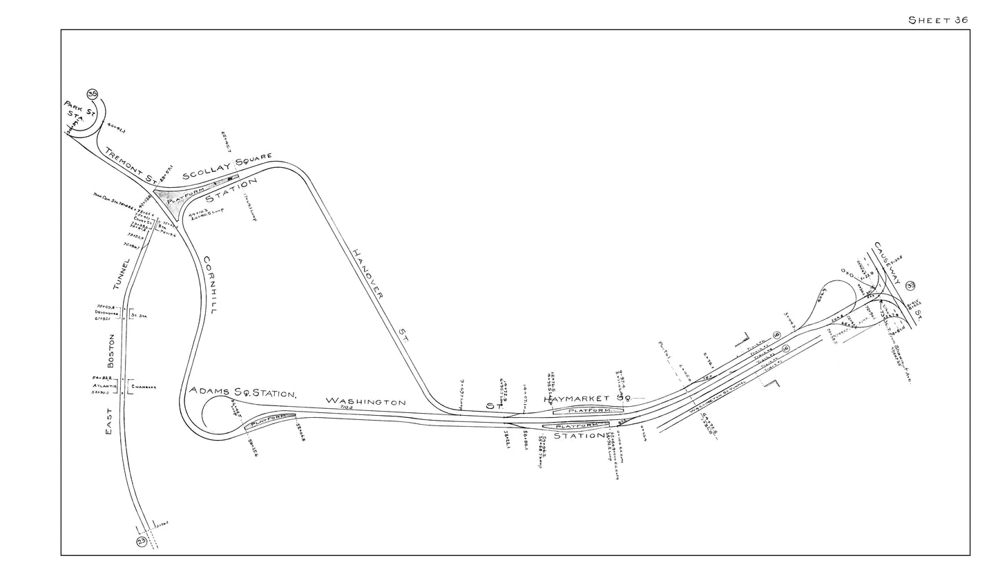 Boston Elevated Railway Co. Track Plans 1914 Sheet 36: Boston (Tremont Street Subway)