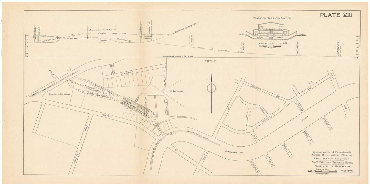 Plate 009: Proposed East Boston Rapid Transit Extension 1926 (Brighton Terminal)
