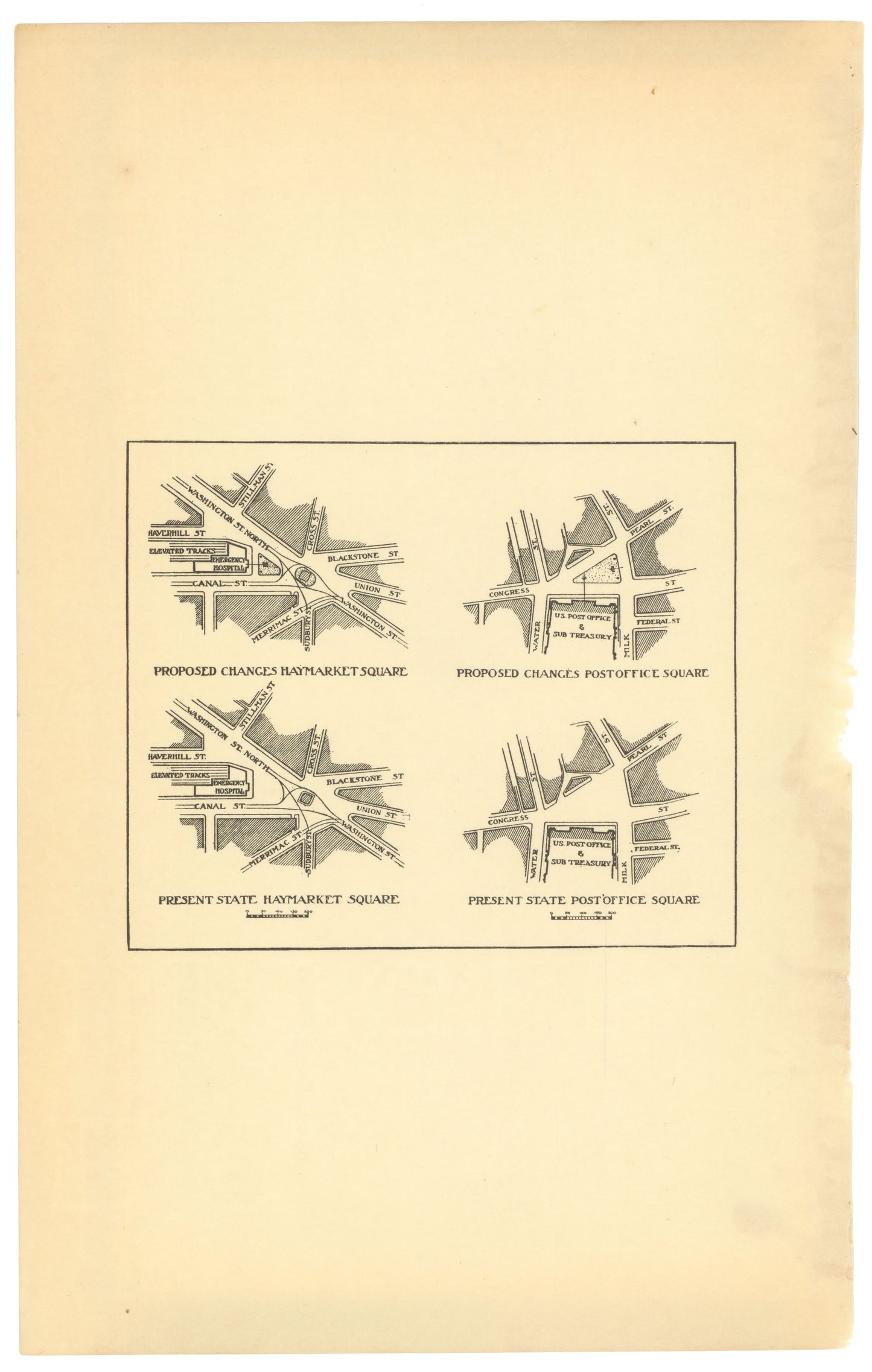 Boston, Massachusetts 1909: Proposed Changes at Haymarket and Post Office Squares