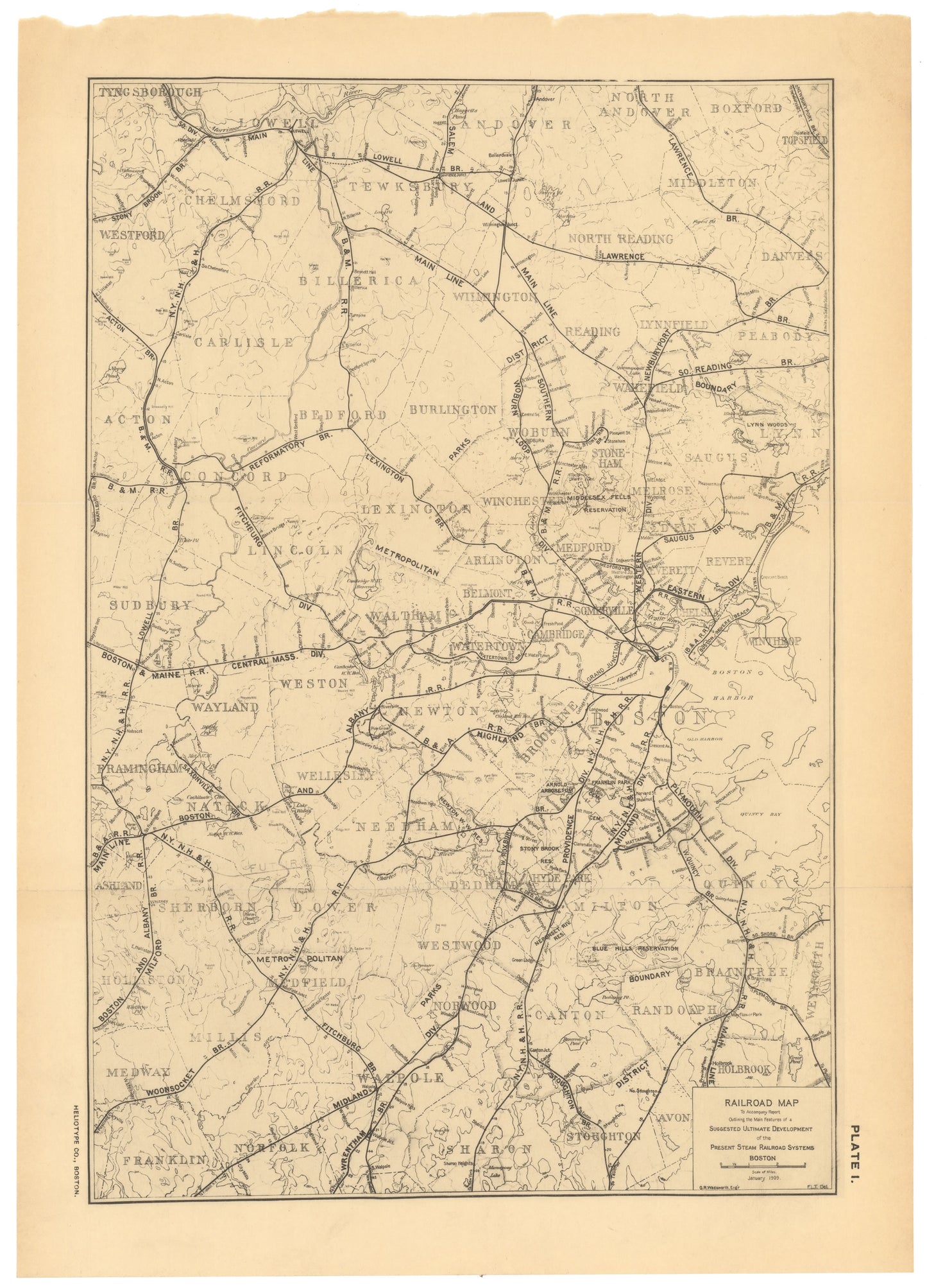 Greater Boston, Massachusetts 1909: Suggested Ultimate Development of Steam Railroads