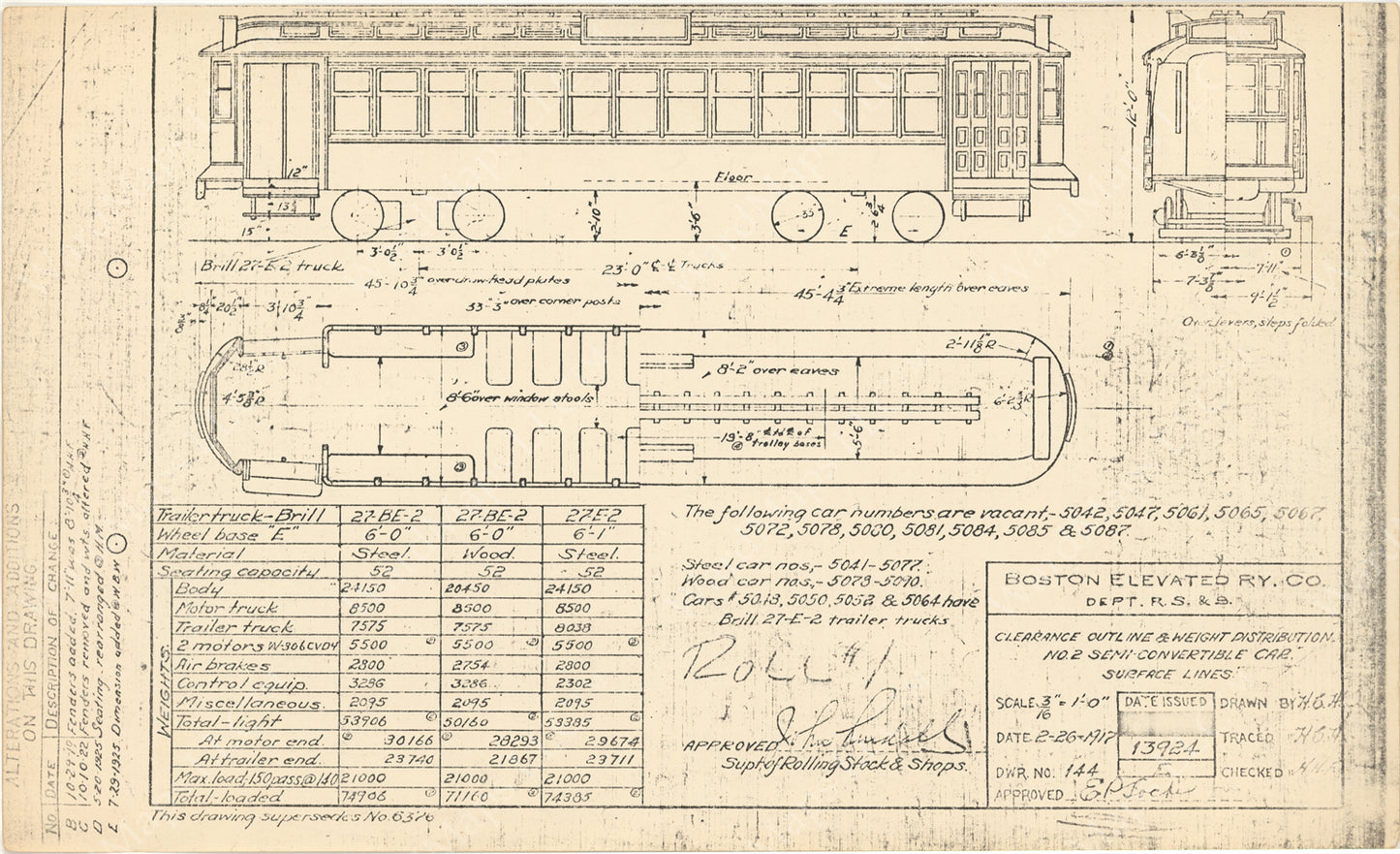 Vehicle Data Sheet 13924: Boston Elevated Railway Co. Type 2 Semi-Convertible Car 1925