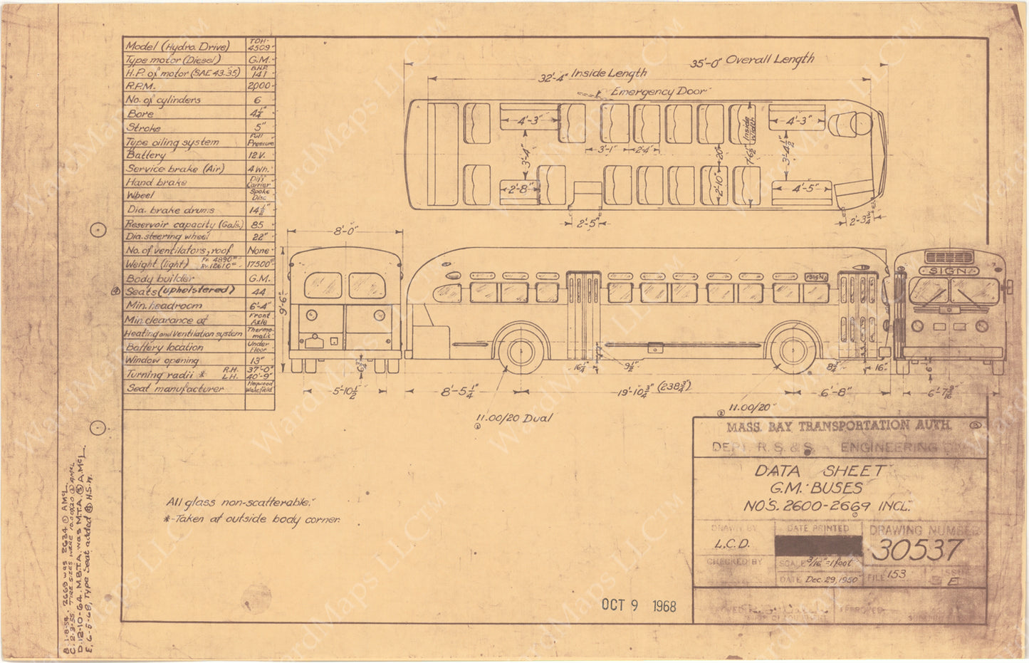Vehicle Data Sheet 30537: MBTA GM Buses #2600-2669, 1968