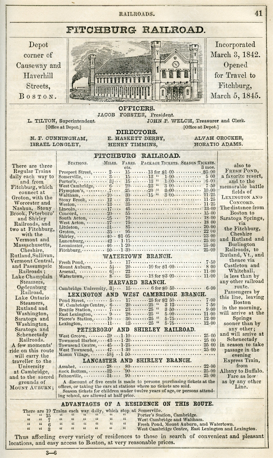 Fitchburg Railroad Print Ad 1852