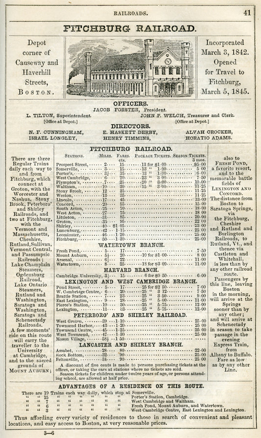 Fitchburg Railroad Print Ad 1852