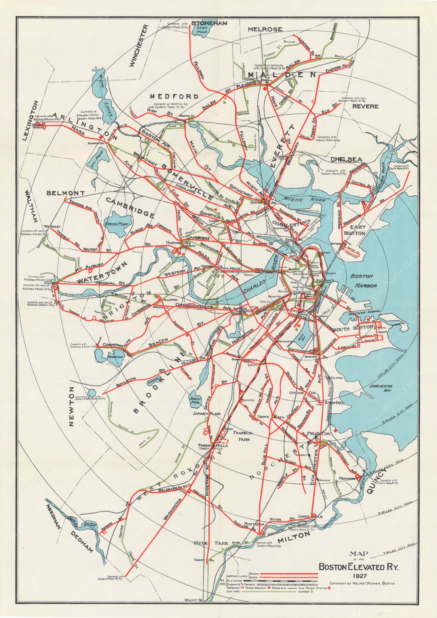 Boston Elevated Railway Lines 1927