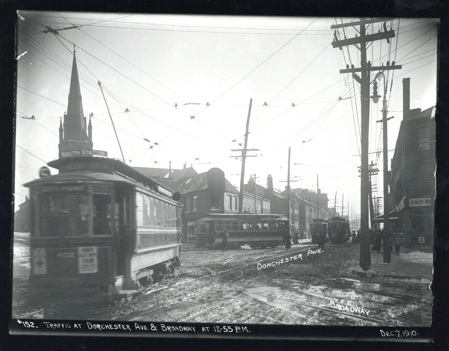 Streetcars at Dorchester Avenue and Broadway, South Boston December 7, 1910