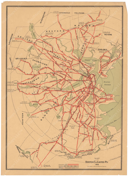 Boston Elevated Railway System Map 1915