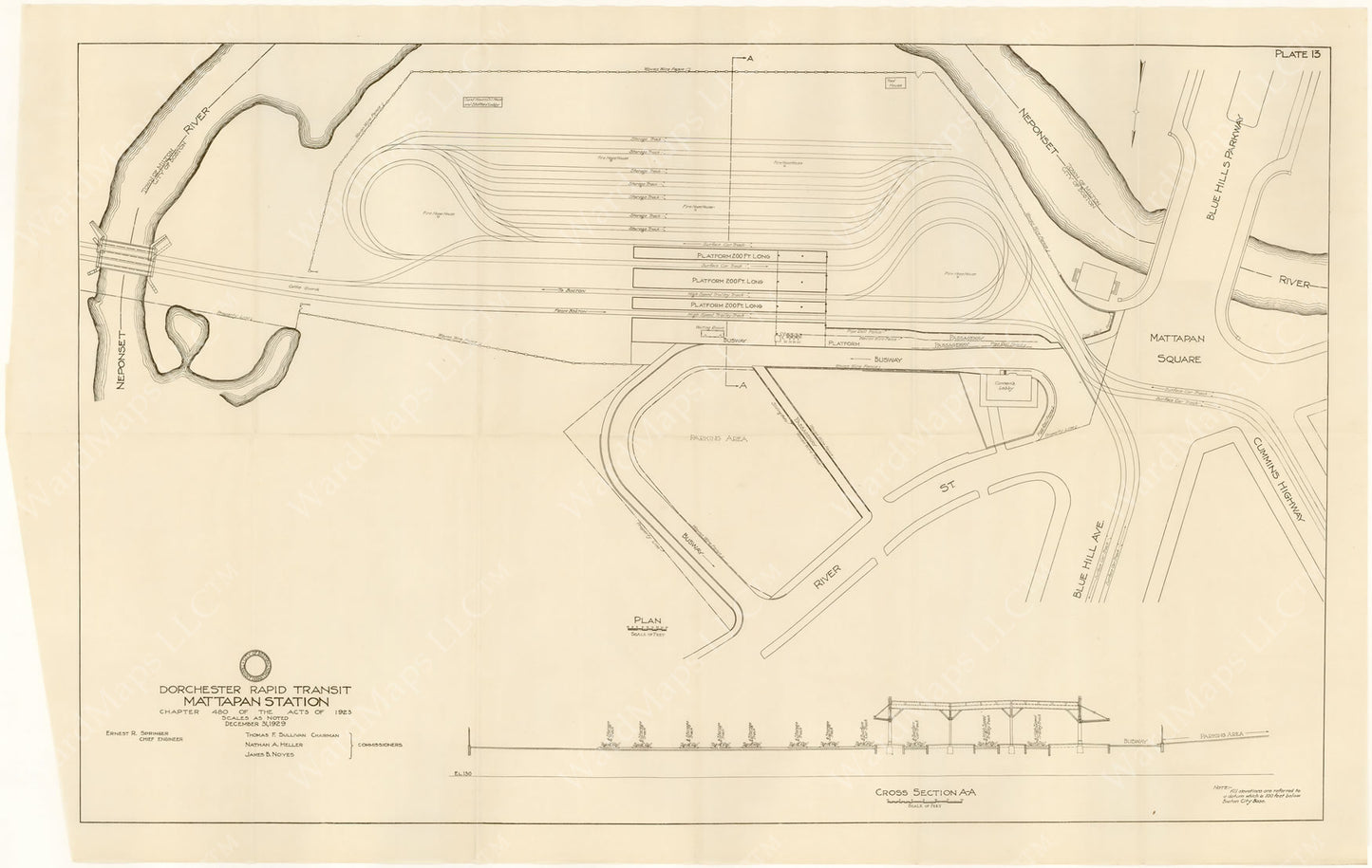 BTD Annual Report 1929 Plate 13: Plan of Mattapan Station