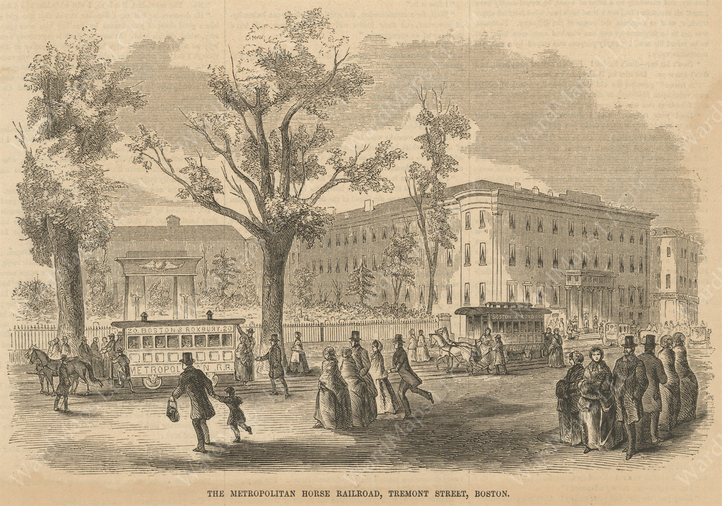Horsecars on Tremont Street, Boston, Massachusetts 1856