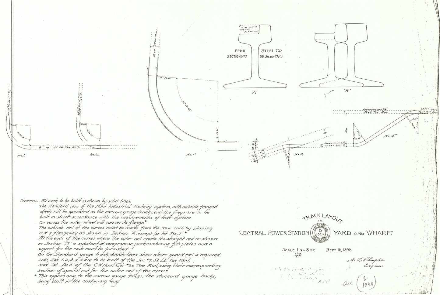 Central Power Station, South End, Boston, Massachusetts 1896: Track Layout in Yard and Wharf