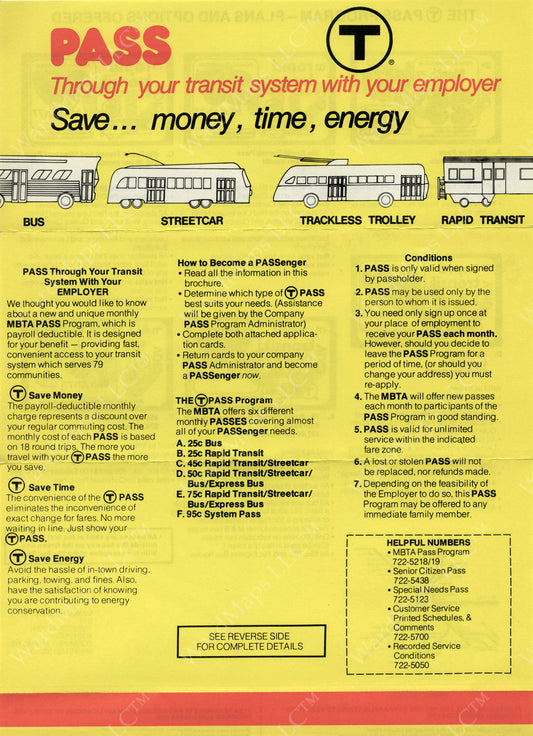 MBTA Pass Pamphlet (Side A) 1977