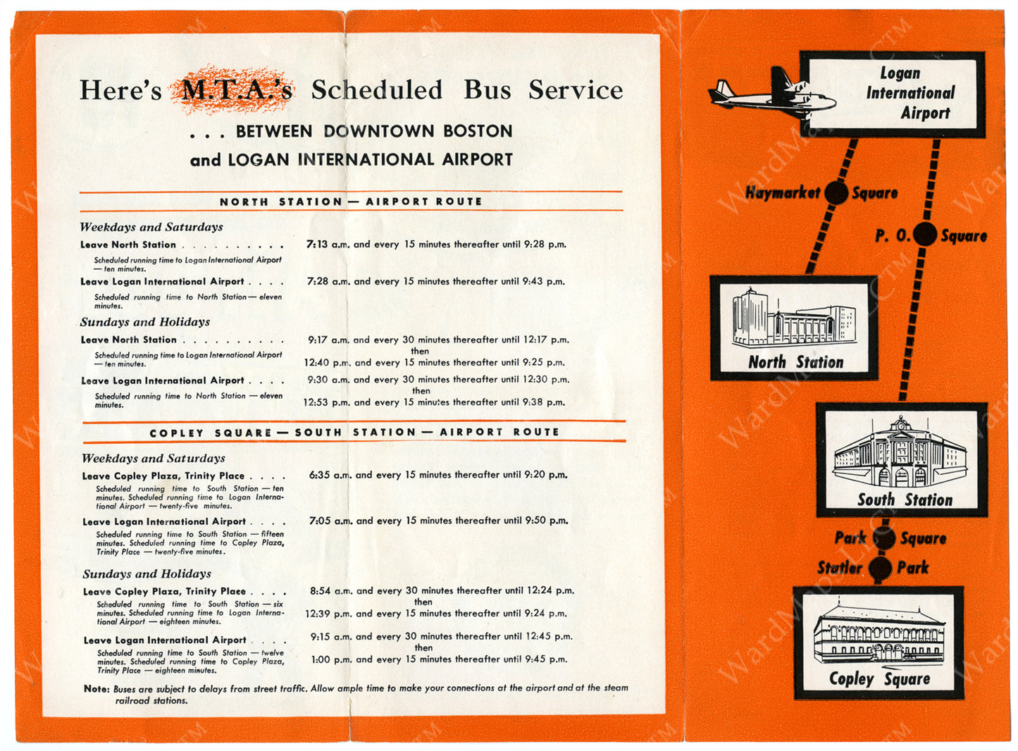 MTA Airport Bus Service Brochure (Side B) Circa 1948