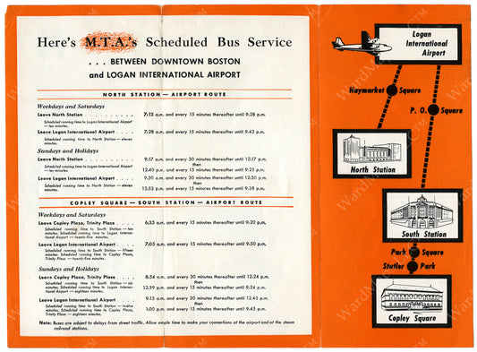 MTA Airport Bus Service Brochure (Side B) Circa 1948