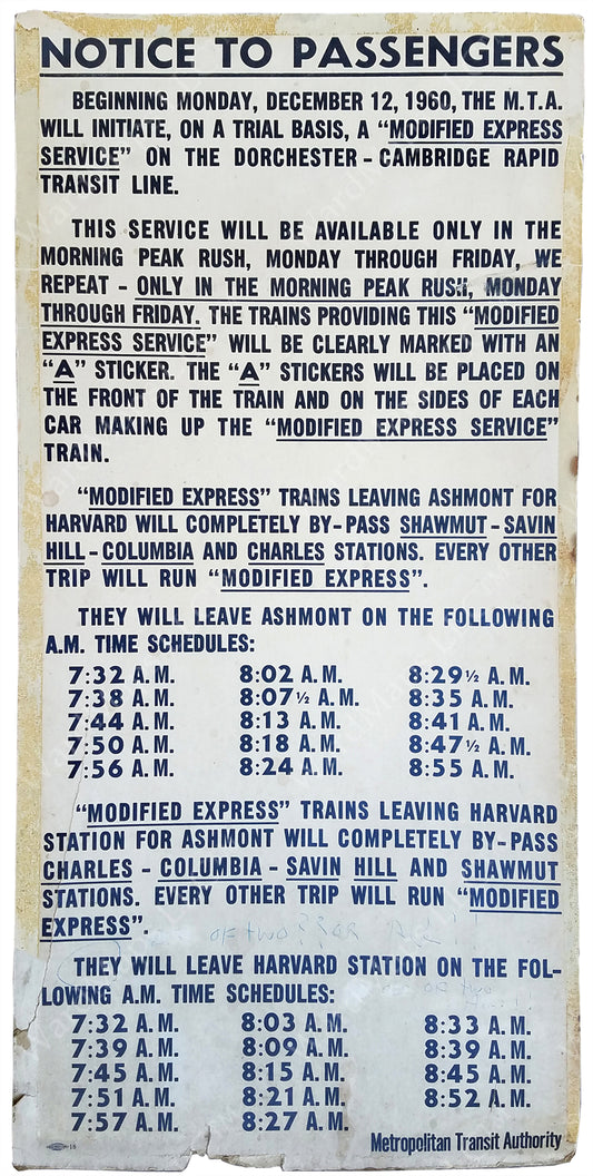 MTA Modified Express Service Poster 1960