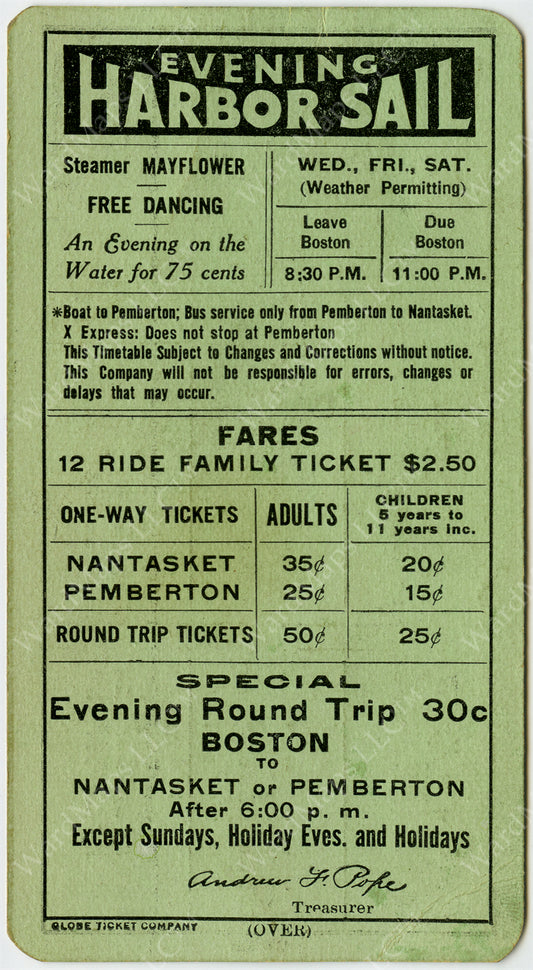 Nantasket Steamboat Co. Schedule Card (Side B) 1934