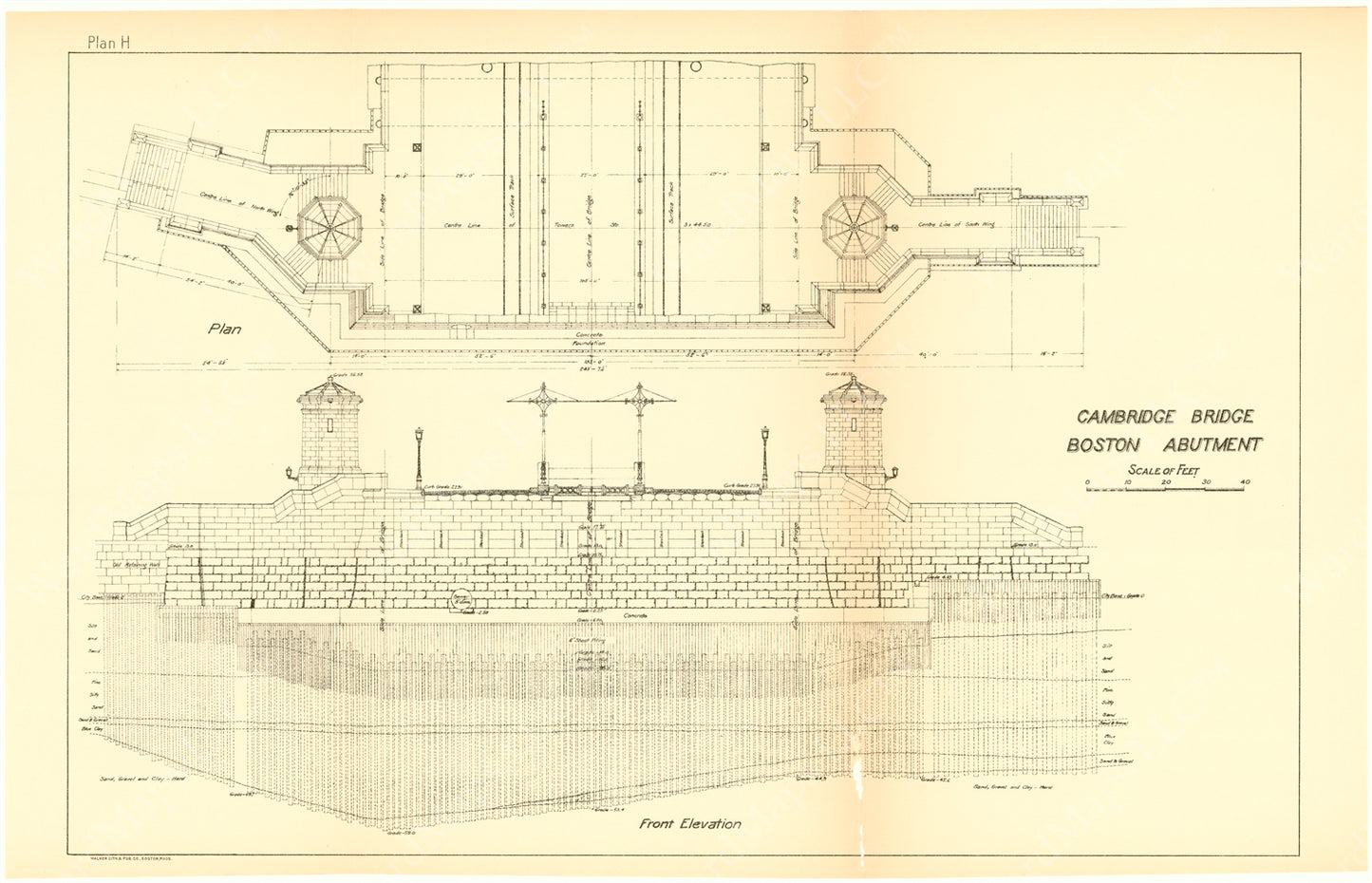 Cambridge Bridge Commission Report 1909 Plan H: Boston Abutment
