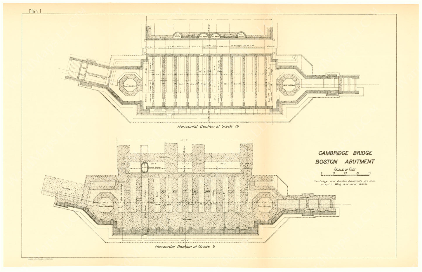 Cambridge Bridge Commission Report 1909 Plan I: Boston Abutment
