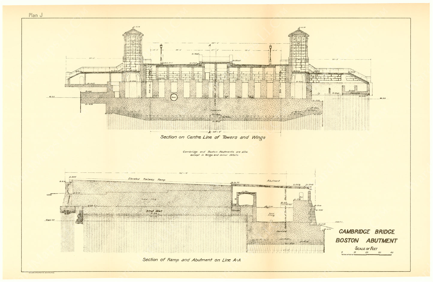 Cambridge Bridge Commission Report 1909 Plan J: Boston Abutment