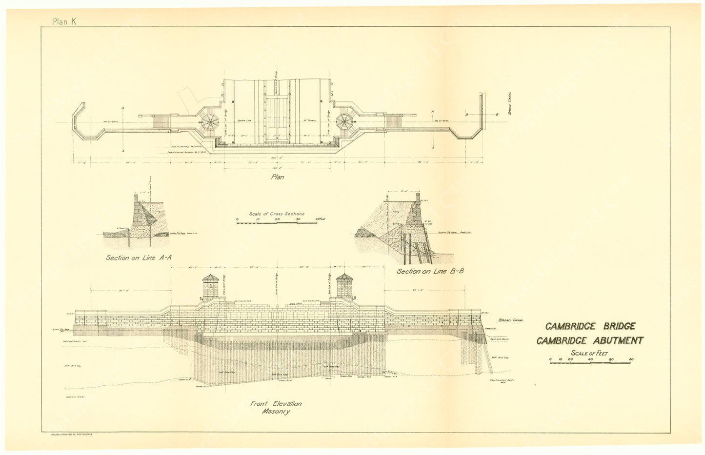 Cambridge Bridge Commission Report 1909 Plan K: Cambridge Abutment