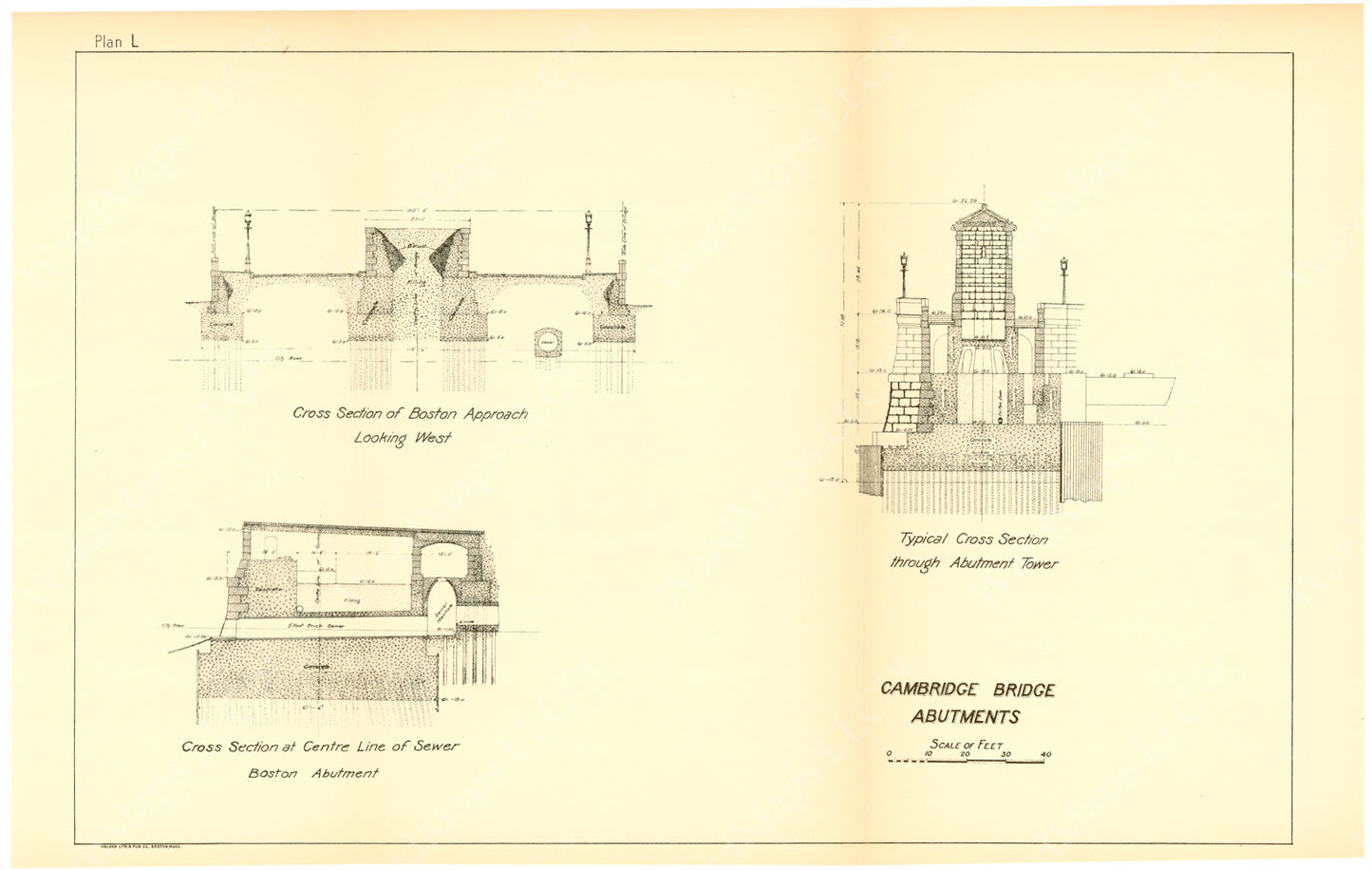 Cambridge Bridge Commission Report 1909 Plan L: Cambridge Abutments