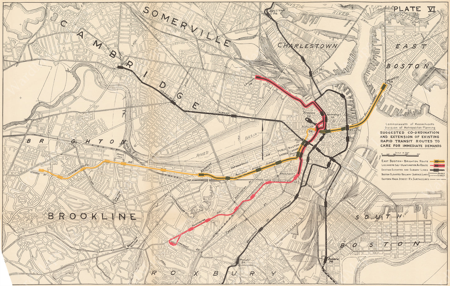 Plate 006: Proposed Rapid Transit Improvements for Boston 1926