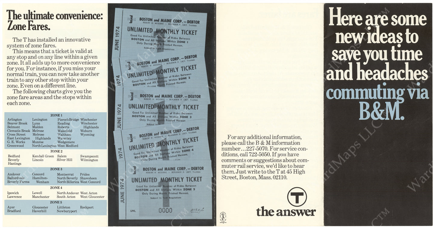 Commuter Rail Zone Fares Brochure 1974