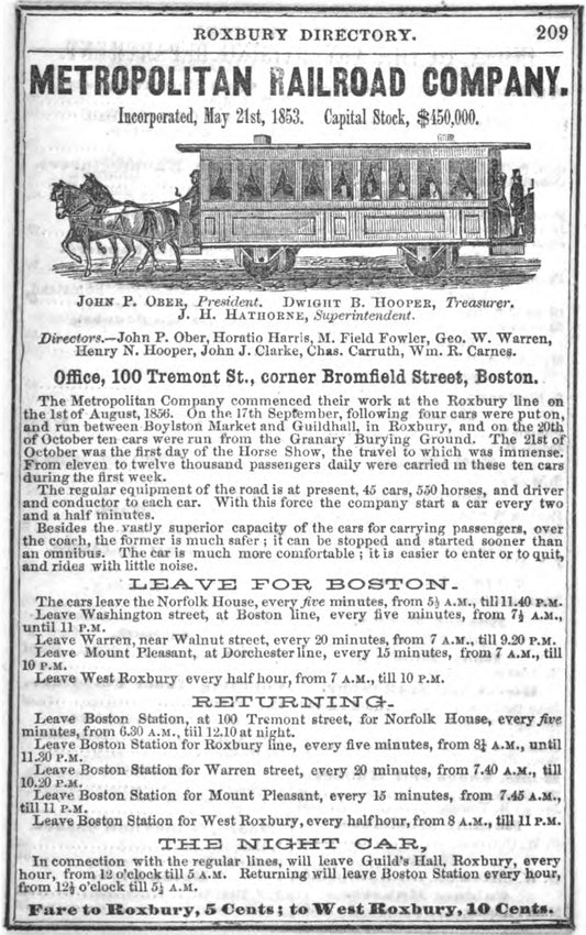 Metropolitan Railroad Advertisement 1858