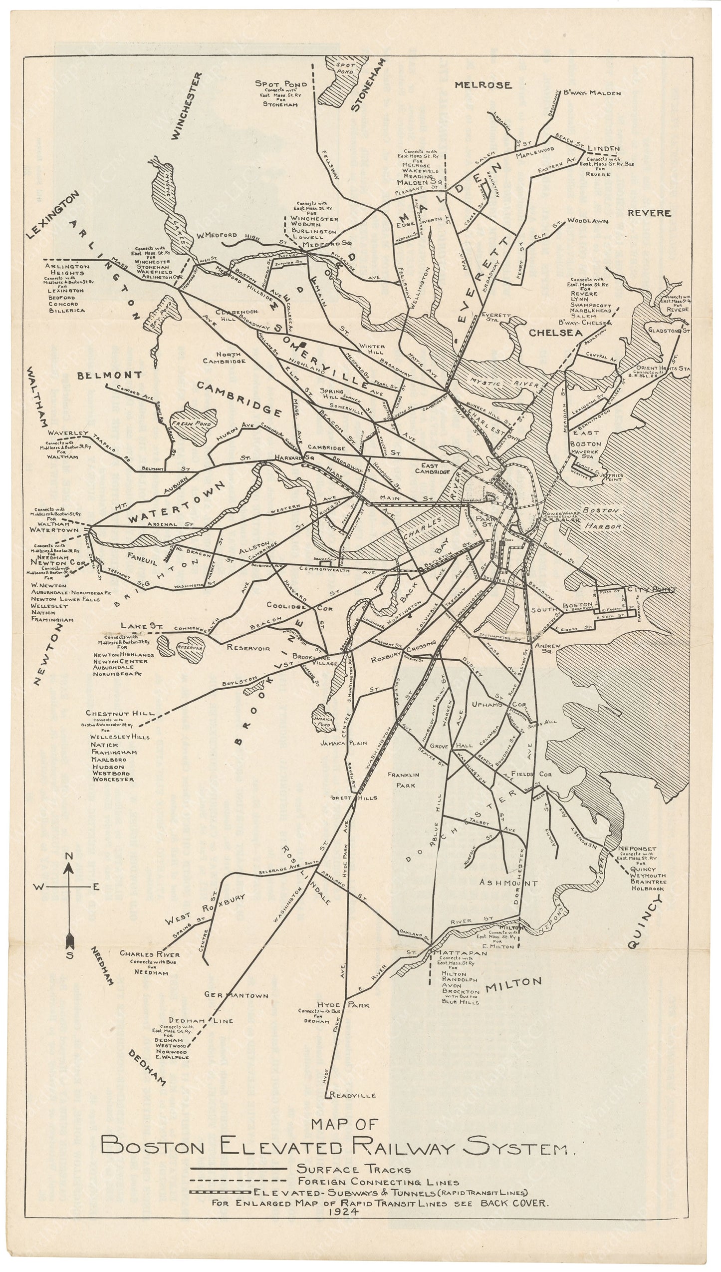 Boston Elevated Railway Guide Map 1924