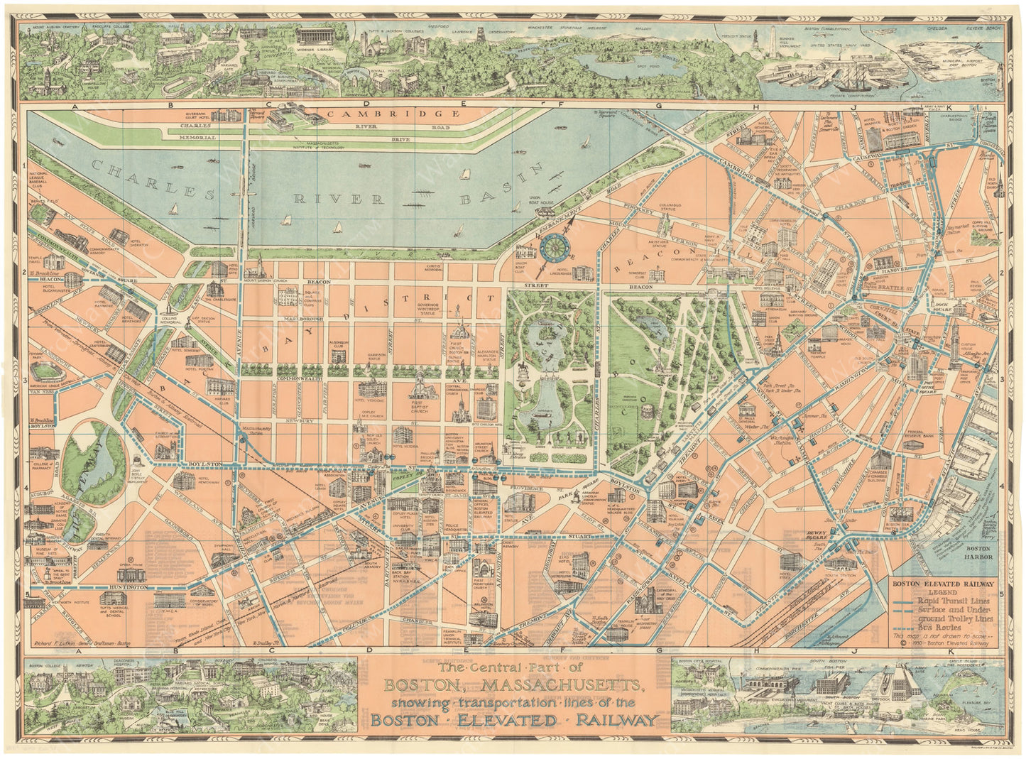 Central Part of Boston, Showing Lines of the Boston Elevated Railway 1930