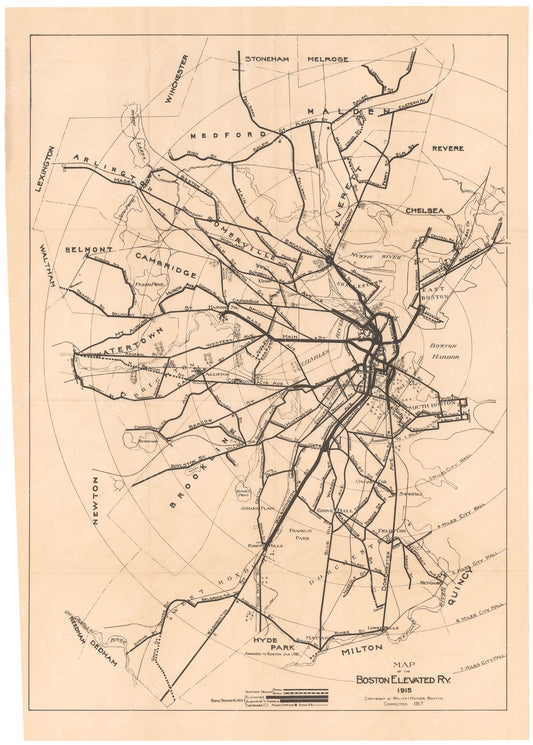Boston Elevated Railway System Map 1917